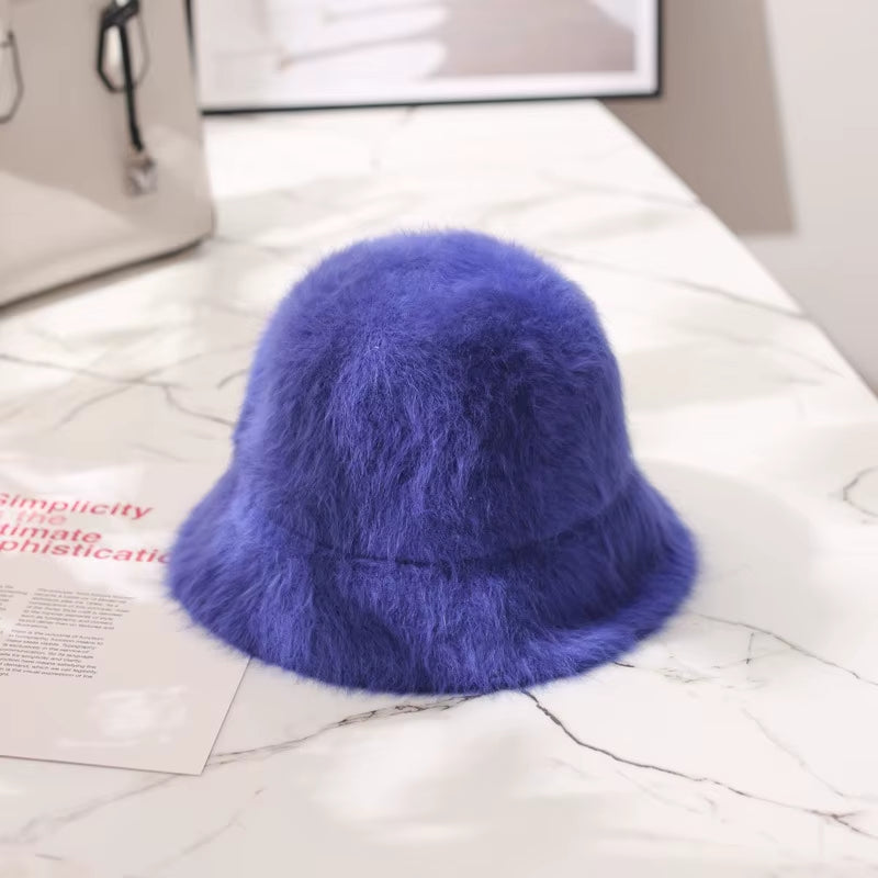 2020 Hat Winter Women'S Fashion Solid Color Rabbit Fur Hat Bucket Cap Fisherman'S Hat Retro Knitted Wool Basin Bucket Hat