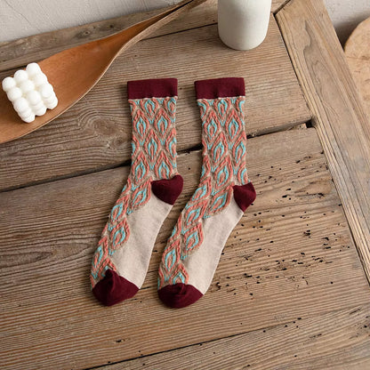 1Pairs Long Socks Women Retor Luxury Autumn Winter Peacock Feather Pattern Harajuku Style Soken Chaussette Femme