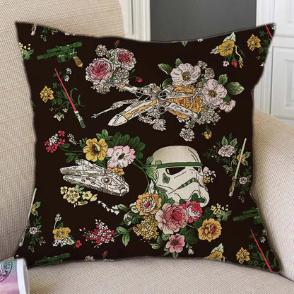 Floral Warrior Cartoon Art Space Ship Cute Cartoon Sofa Decorative Throw Pillow Case Cotton Linen Square Funky Art Cushion Cover