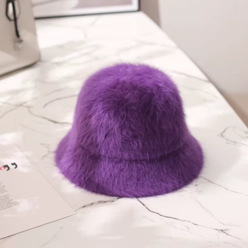 2020 Hat Winter Women'S Fashion Solid Color Rabbit Fur Hat Bucket Cap Fisherman'S Hat Retro Knitted Wool Basin Bucket Hat