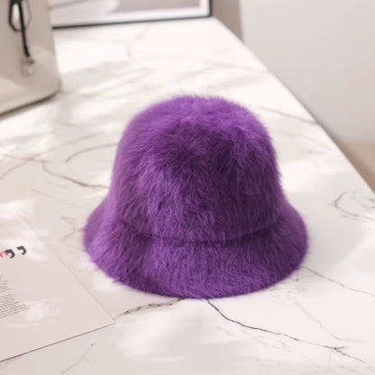 2020 Hat Winter Women'S Fashion Solid Color Rabbit Fur Hat Bucket Cap Fisherman'S Hat Retro Knitted Wool Basin Bucket Hat