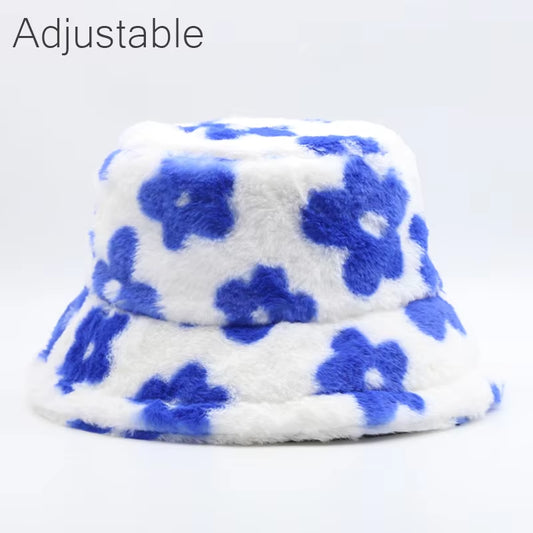 Winter Cow Leopard Faux Fur Fluffy Bucket Hats Women Outdoor Warm Sun Hat Soft Velvet Furry Fisherman Cap Girl Fashion Panama