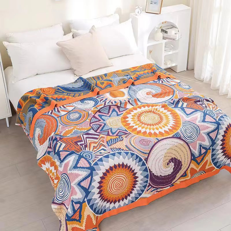 100% Cotton Nordic Soft Large Fashion Muslin Summer Throw Blanket Cover for Sofa Boho Blue Green Warm Bedspread Blankets for Bed