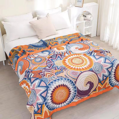100% Cotton Nordic Soft Large Fashion Muslin Summer Throw Blanket Cover for Sofa Boho Blue Green Warm Bedspread Blankets for Bed