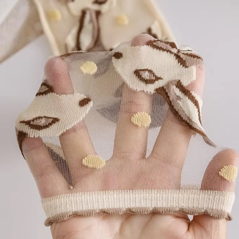 Novelty Harajuku Crystal Silk Socks Summer Ultra-Thin Transparent Glass Silk Sock Cartoon Print Japanese Kawaiii Cute Long Socks