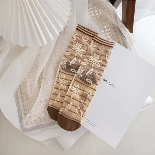 Novelty Harajuku Crystal Silk Socks Summer Ultra-Thin Transparent Glass Silk Sock Cartoon Print Japanese Kawaiii Cute Long Socks