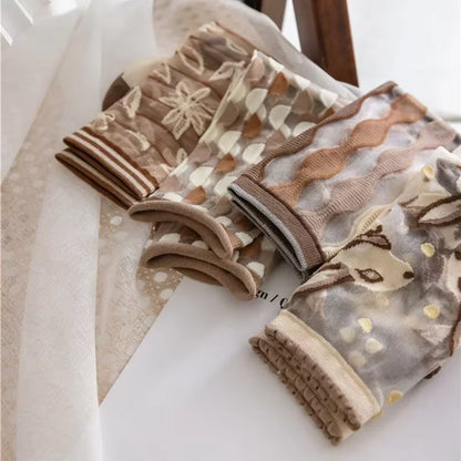 Novelty Harajuku Crystal Silk Socks Summer Ultra-Thin Transparent Glass Silk Sock Cartoon Print Japanese Kawaiii Cute Long Socks