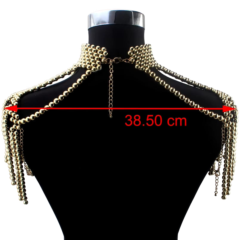 Chunky Bead Pendant Choker Long Statement Necklace for Women Fashion Chain Costume Body Jewelry Pearl Shoulder Necklace