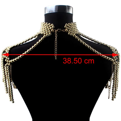 Chunky Bead Pendant Choker Long Statement Necklace for Women Fashion Chain Costume Body Jewelry Pearl Shoulder Necklace