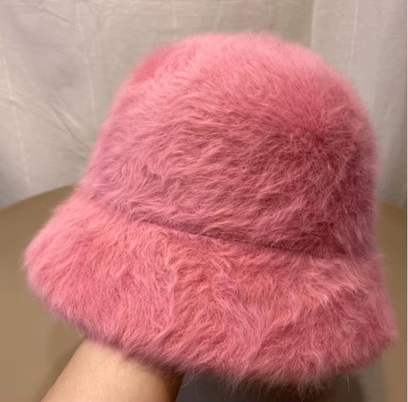 2020 Hat Winter Women'S Fashion Solid Color Rabbit Fur Hat Bucket Cap Fisherman'S Hat Retro Knitted Wool Basin Bucket Hat