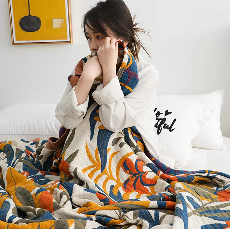 100% Cotton Printed Bohemian Blanket Bedspread for Bed Green Muslin Large Soft Summer Blanket Throw Cover for Sofa Тонкое Одея