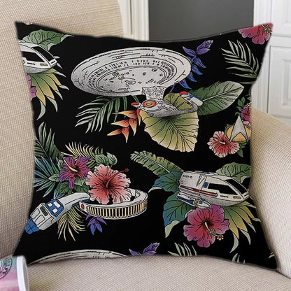 Floral Warrior Cartoon Art Space Ship Cute Cartoon Sofa Decorative Throw Pillow Case Cotton Linen Square Funky Art Cushion Cover