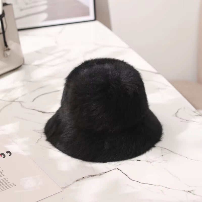 2020 Hat Winter Women'S Fashion Solid Color Rabbit Fur Hat Bucket Cap Fisherman'S Hat Retro Knitted Wool Basin Bucket Hat