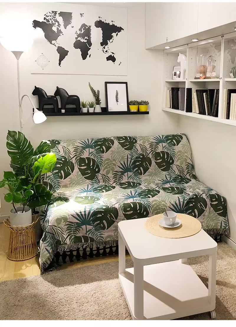Monstera Sofa Blanket Cover Dust Protective Cover Throw Blanket for Bed Non-Slip Bedspread Nordic Decoration Carpet XT25