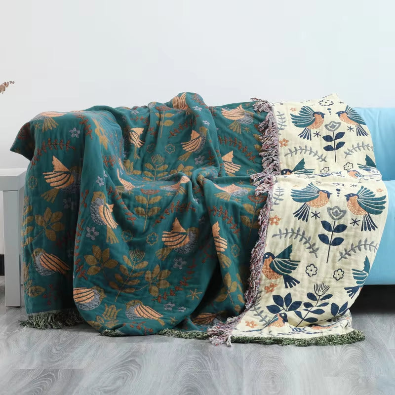 100% Cotton Nordic Soft Large Fashion Muslin Summer Throw Blanket Cover for Sofa Boho Blue Green Warm Bedspread Blankets for Bed