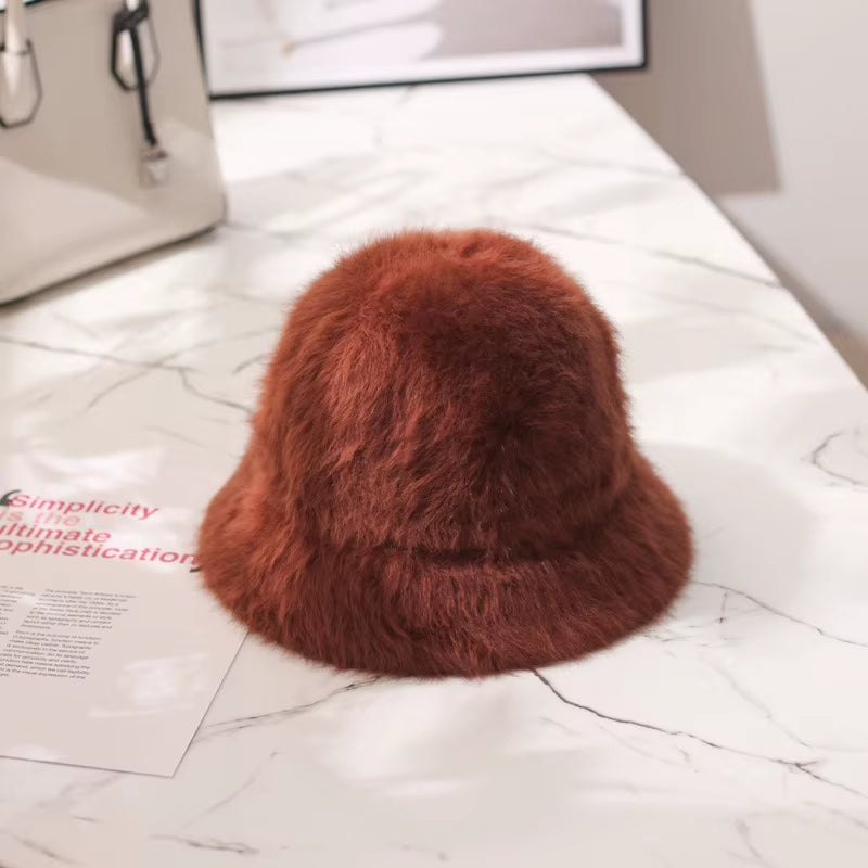 2020 Hat Winter Women'S Fashion Solid Color Rabbit Fur Hat Bucket Cap Fisherman'S Hat Retro Knitted Wool Basin Bucket Hat