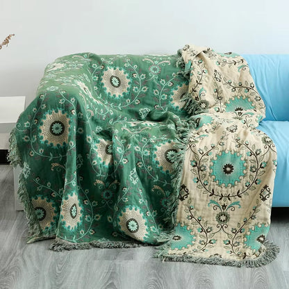 100% Cotton Printed Bohemian Blanket Bedspread for Bed Green Muslin Large Soft Summer Blanket Throw Cover for Sofa Тонкое Одея