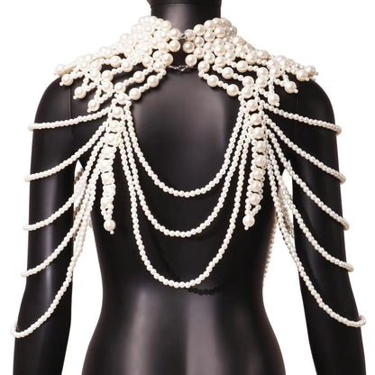 Most Popular Luxury Pearl Body Chain Vest Instagram Blogger with European Hand-Beaded Pearl Shoulder Chain Jewelry