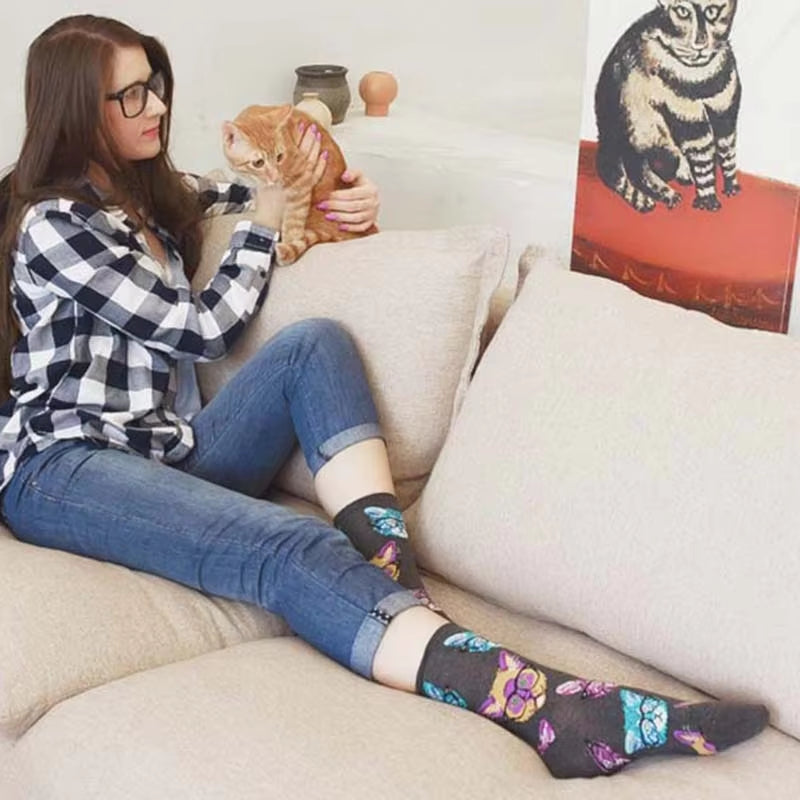 Cute Animals Funny Socks Women Cotton Creative Mermaid Fish Pug Design Japanese Harajuku Crew Calcetines Mujer Divertidos Sokken