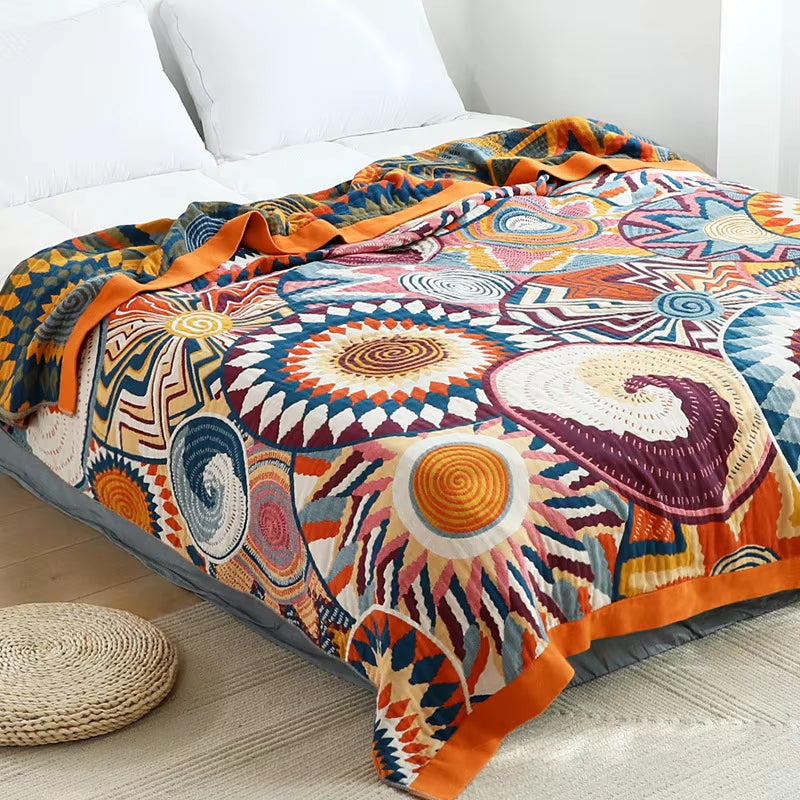 Northern Europe All Cotton Flower Living Room Coverlet Travel Breathable Chic Large Throw Blanket High Quality Nap Sofa Cover