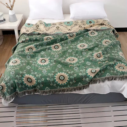 100% Cotton Printed Bohemian Blanket Bedspread for Bed Green Muslin Large Soft Summer Blanket Throw Cover for Sofa Тонкое Одея