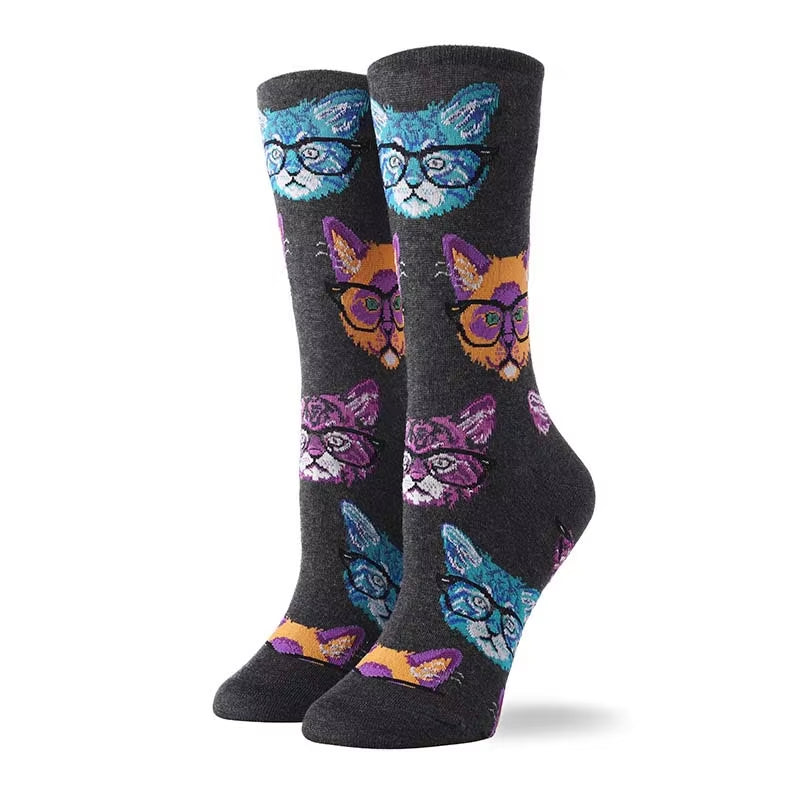 Cute Animals Funny Socks Women Cotton Creative Mermaid Fish Pug Design Japanese Harajuku Crew Calcetines Mujer Divertidos Sokken