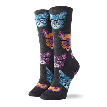 Cute Animals Funny Socks Women Cotton Creative Mermaid Fish Pug Design Japanese Harajuku Crew Calcetines Mujer Divertidos Sokken