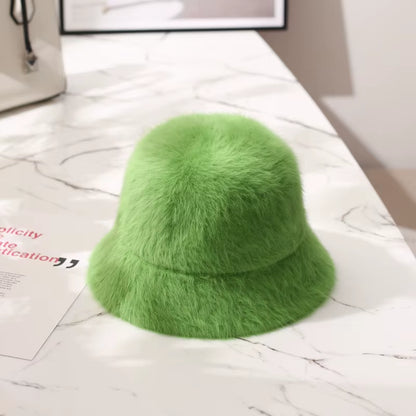 2020 Hat Winter Women'S Fashion Solid Color Rabbit Fur Hat Bucket Cap Fisherman'S Hat Retro Knitted Wool Basin Bucket Hat