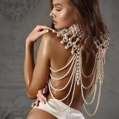 Most Popular Luxury Pearl Body Chain Vest Instagram Blogger with European Hand-Beaded Pearl Shoulder Chain Jewelry