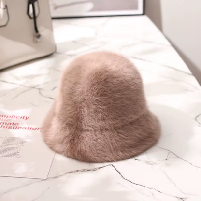 2020 Hat Winter Women'S Fashion Solid Color Rabbit Fur Hat Bucket Cap Fisherman'S Hat Retro Knitted Wool Basin Bucket Hat