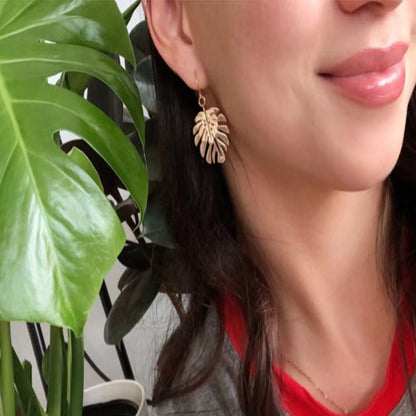 New Trend Gold Color Plating Monstera Leaf Overlap Drop Earrings for Women Girl Elegant Naturalism Casual Jewelry Hot Summer