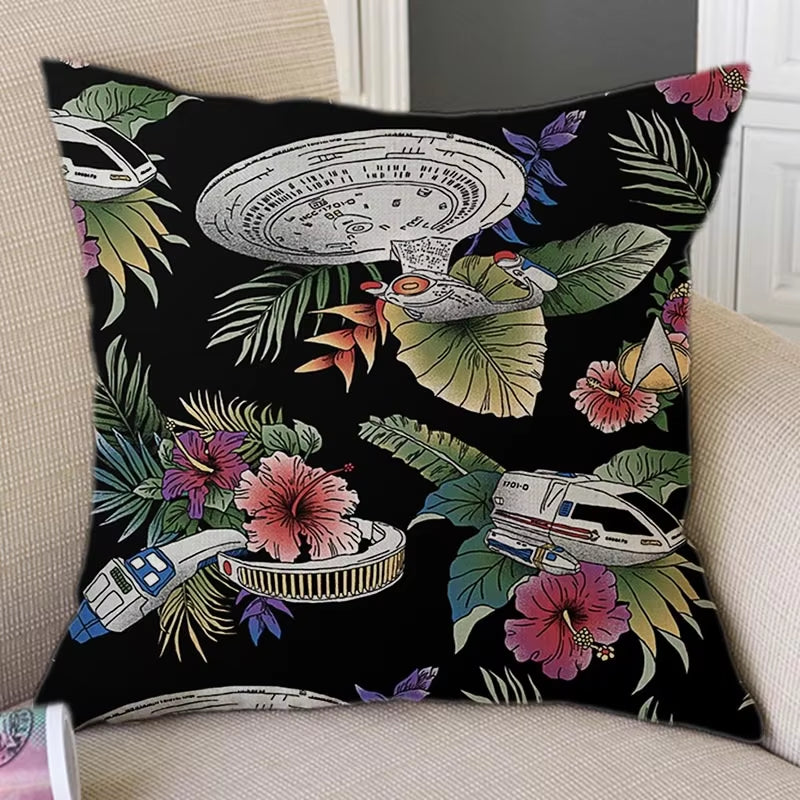 Floral Warrior Cartoon Art Space Ship Cute Cartoon Sofa Decorative Throw Pillow Case Cotton Linen Square Funky Art Cushion Cover