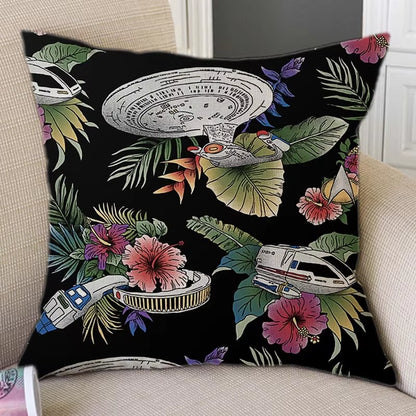 Floral Warrior Cartoon Art Space Ship Cute Cartoon Sofa Decorative Throw Pillow Case Cotton Linen Square Funky Art Cushion Cover