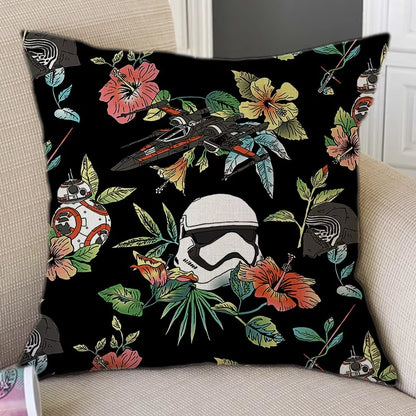Floral Warrior Cartoon Art Space Ship Cute Cartoon Sofa Decorative Throw Pillow Case Cotton Linen Square Funky Art Cushion Cover