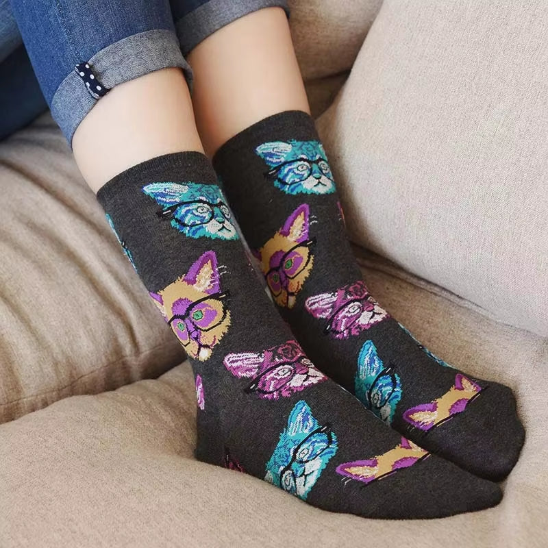 Cute Animals Funny Socks Women Cotton Creative Mermaid Fish Pug Design Japanese Harajuku Crew Calcetines Mujer Divertidos Sokken