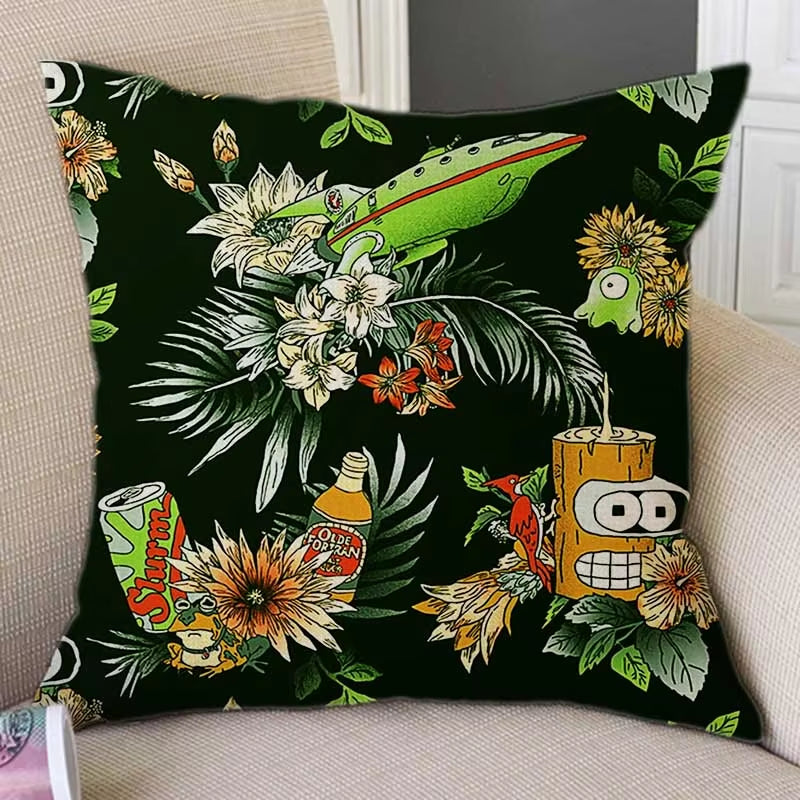 Floral Warrior Cartoon Art Space Ship Cute Cartoon Sofa Decorative Throw Pillow Case Cotton Linen Square Funky Art Cushion Cover