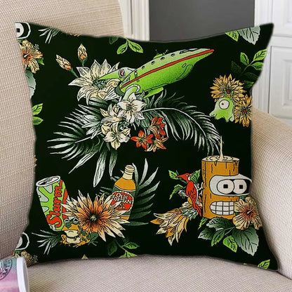 Floral Warrior Cartoon Art Space Ship Cute Cartoon Sofa Decorative Throw Pillow Case Cotton Linen Square Funky Art Cushion Cover