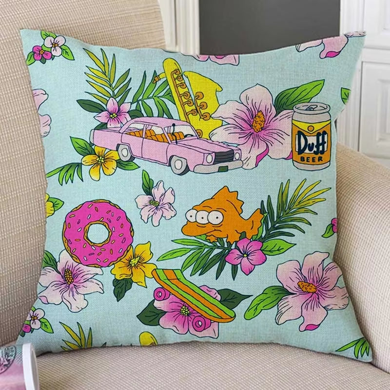 Floral Warrior Cartoon Art Space Ship Cute Cartoon Sofa Decorative Throw Pillow Case Cotton Linen Square Funky Art Cushion Cover