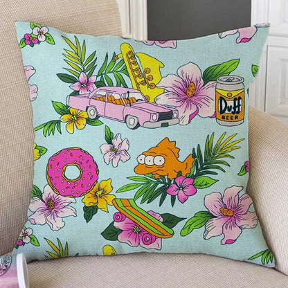 Floral Warrior Cartoon Art Space Ship Cute Cartoon Sofa Decorative Throw Pillow Case Cotton Linen Square Funky Art Cushion Cover