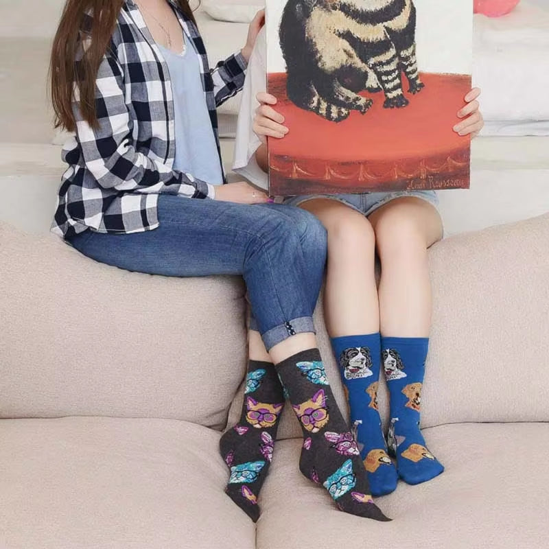 Cute Animals Funny Socks Women Cotton Creative Mermaid Fish Pug Design Japanese Harajuku Crew Calcetines Mujer Divertidos Sokken