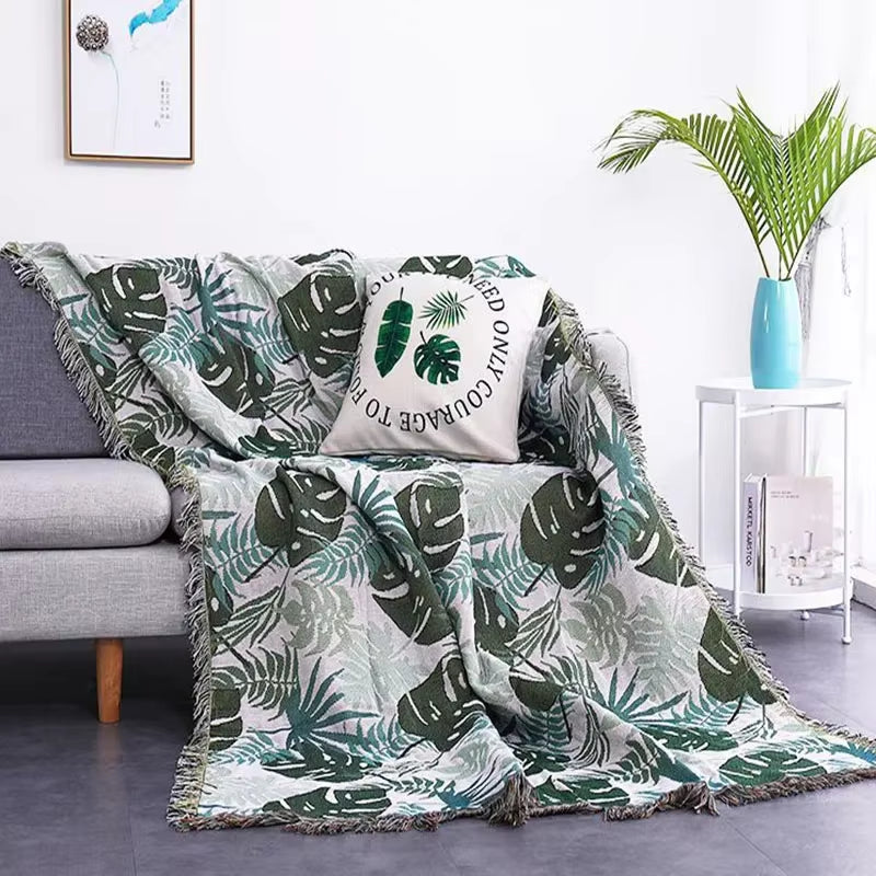 Monstera Sofa Blanket Cover Dust Protective Cover Throw Blanket for Bed Non-Slip Bedspread Nordic Decoration Carpet XT25