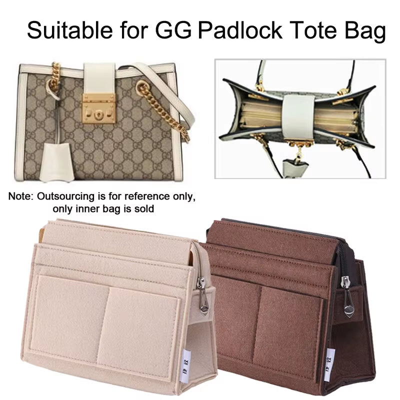 Fits GG Padlock Felt Cloth Bag Liner Travel Insert Organizer Handbag Purse Large Liner Portable Cosmetic Bags Handbag Shaper