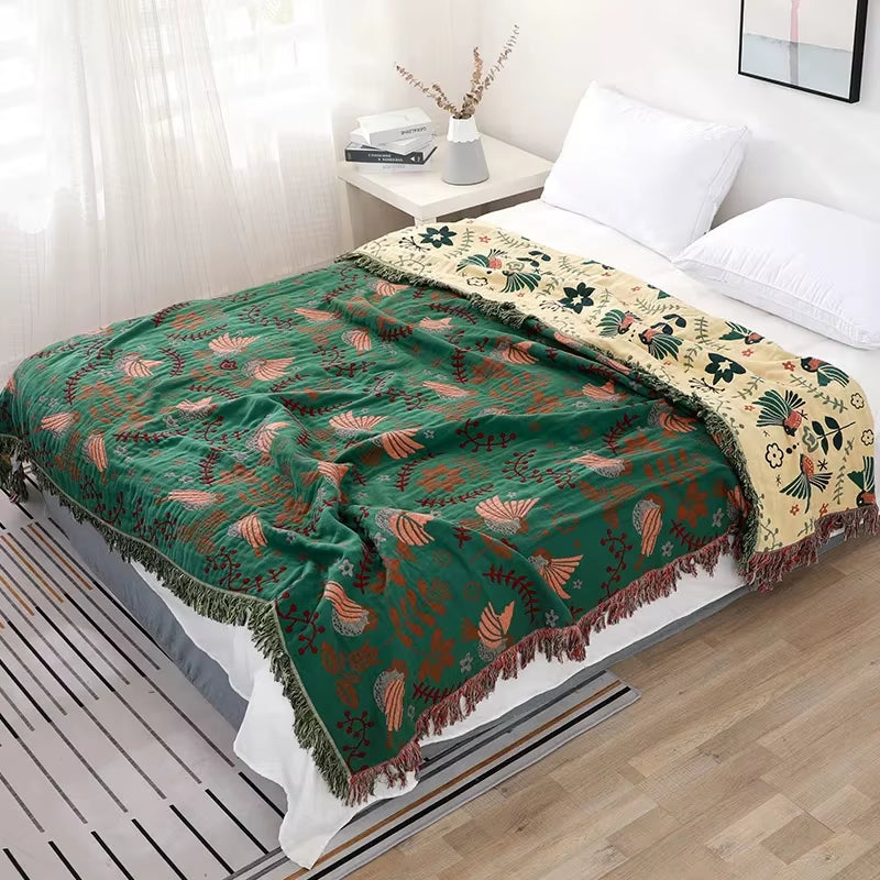 Northern Europe All Cotton Flower Living Room Coverlet Travel Breathable Chic Large Throw Blanket High Quality Nap Sofa Cover