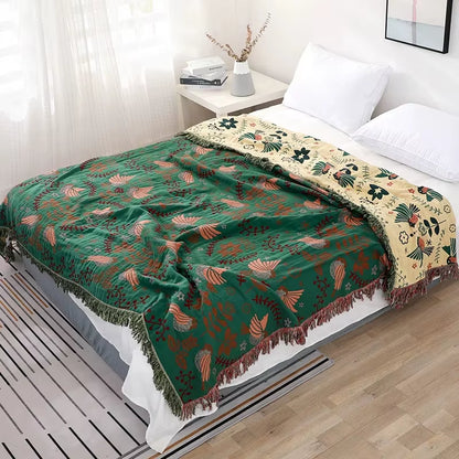 Northern Europe All Cotton Flower Living Room Coverlet Travel Breathable Chic Large Throw Blanket High Quality Nap Sofa Cover