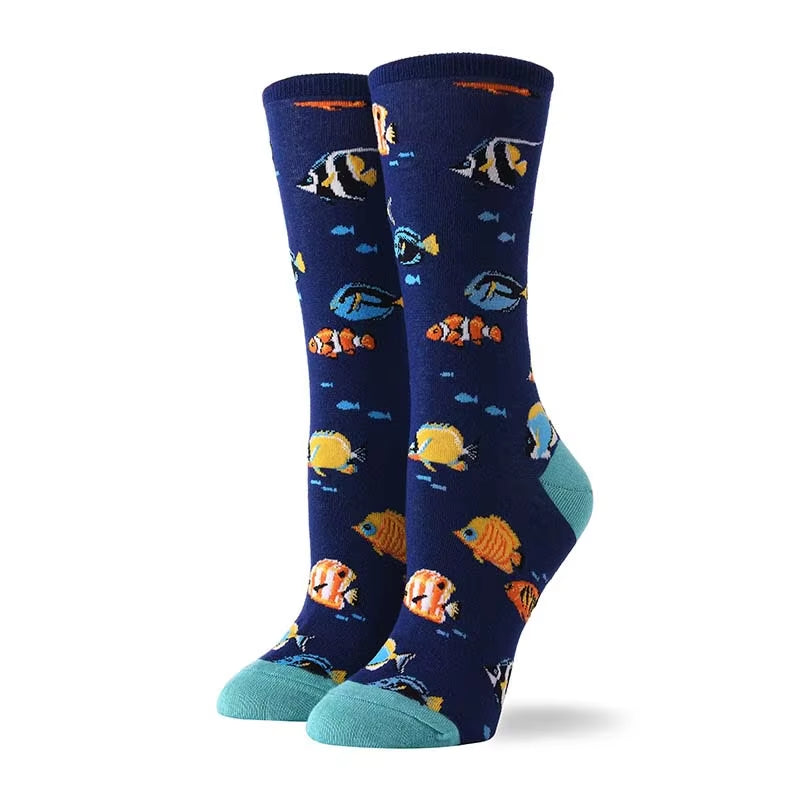 Cute Animals Funny Socks Women Cotton Creative Mermaid Fish Pug Design Japanese Harajuku Crew Calcetines Mujer Divertidos Sokken