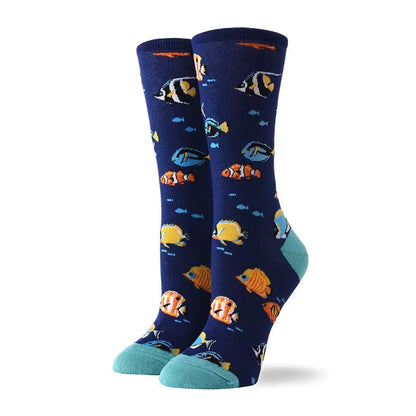 Cute Animals Funny Socks Women Cotton Creative Mermaid Fish Pug Design Japanese Harajuku Crew Calcetines Mujer Divertidos Sokken