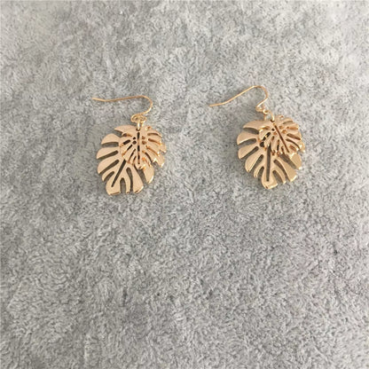 New Trend Gold Color Plating Monstera Leaf Overlap Drop Earrings for Women Girl Elegant Naturalism Casual Jewelry Hot Summer